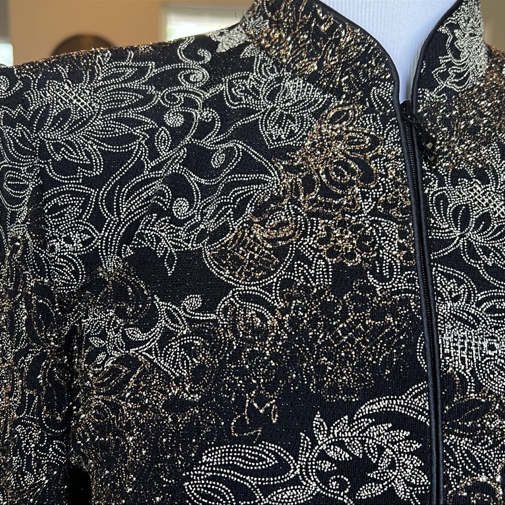 Jeanne Alexander Medium Vtg Zip front jacket gold metallic sparkle Shoulder pads - Picture 8 of 15
